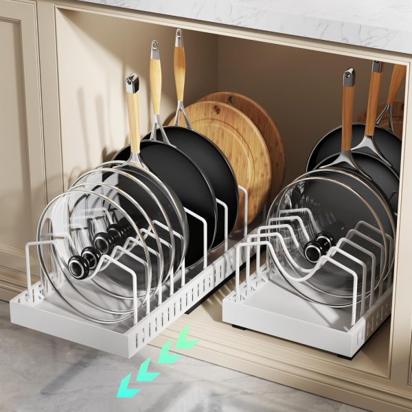 Pull-Down Pot Lid Organizer with Adjustable Dividers